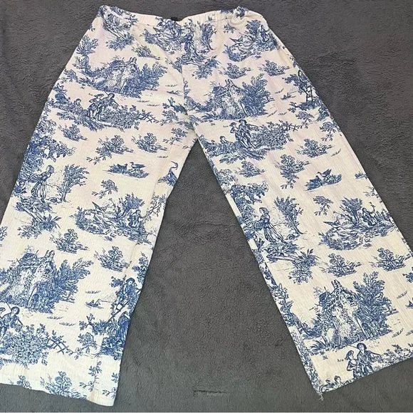 Cider Blue Toile Print Wide Leg Pants Cottagecore Size XL - Picture 9 of 9